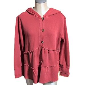 Sundance Atwood Hoodie Cardigan Sweater Orange Boho Raw Trim Hooded Size L